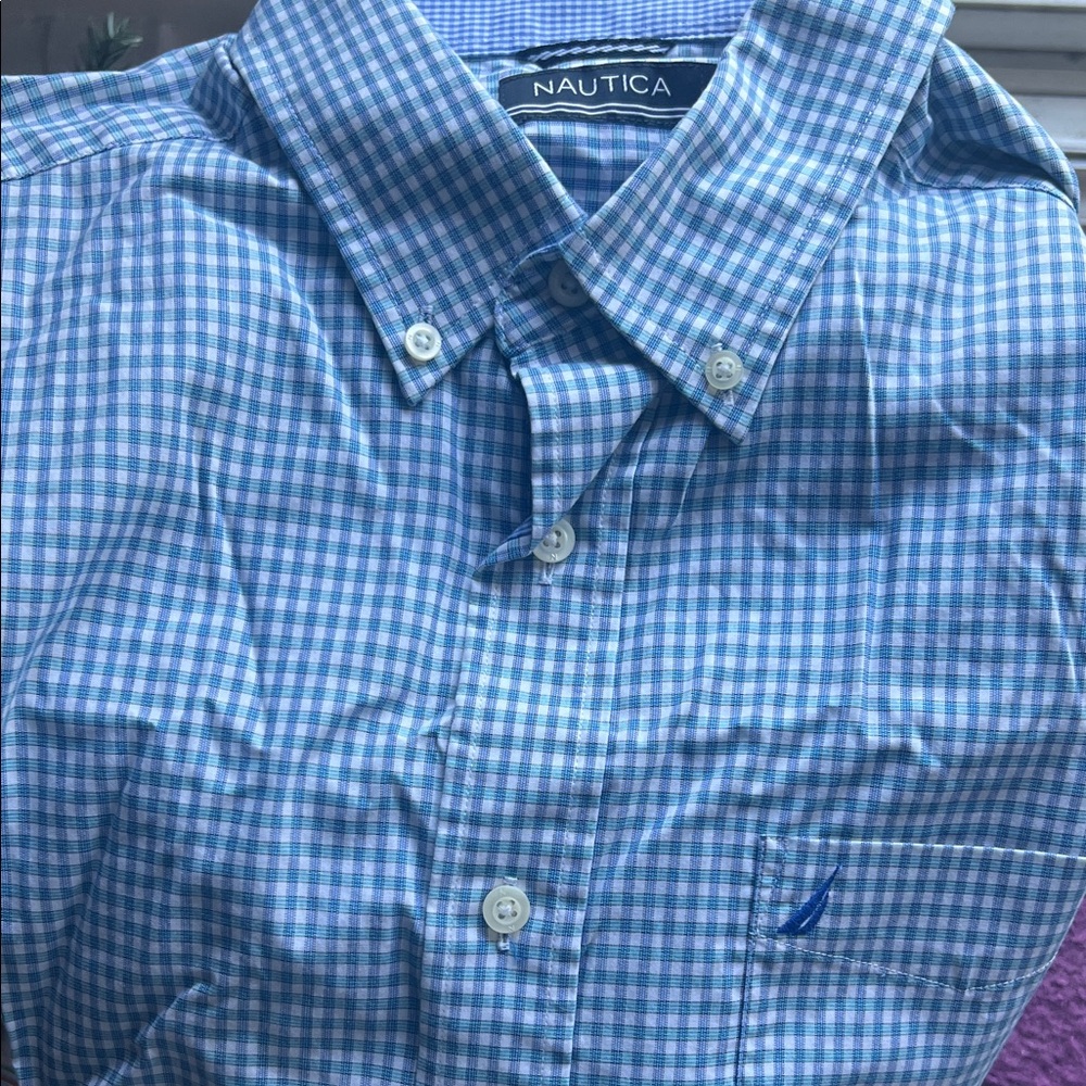 Nautica Blue Checkered Men's Short Sleeve Shirt